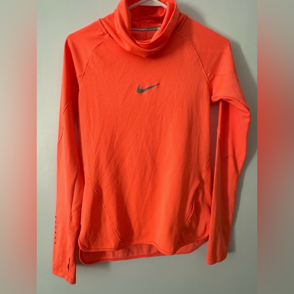 Nike Dri-FIT Running Cowl Neck Pullover Neon Orange Small